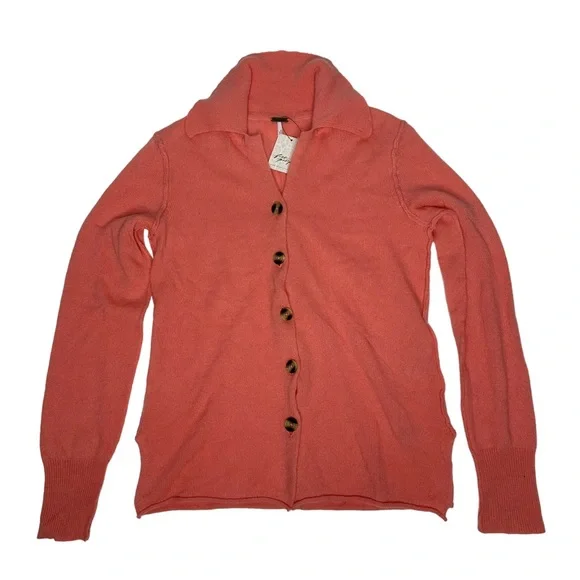 Last Day NWT Free People 100% Cashmere Paloma Cardi coral - Picture 15 of 16